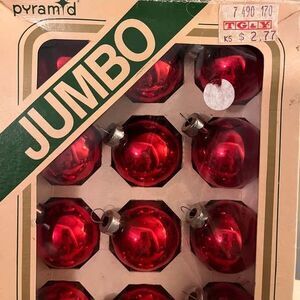 Vintage Pyramid Jumbo Red Glass Christmas Ornaments (Box of 18) - TG&Y Tag